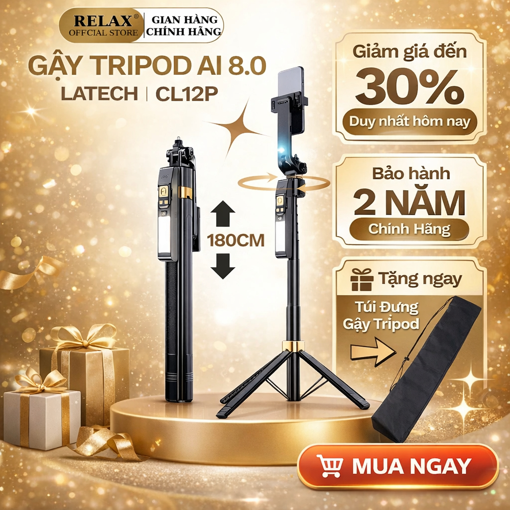 Gậy quay video 1 mình CL12-P bản 2026, Tripod AI dùng để livestream, quay video, chụp ảnh kéo dài