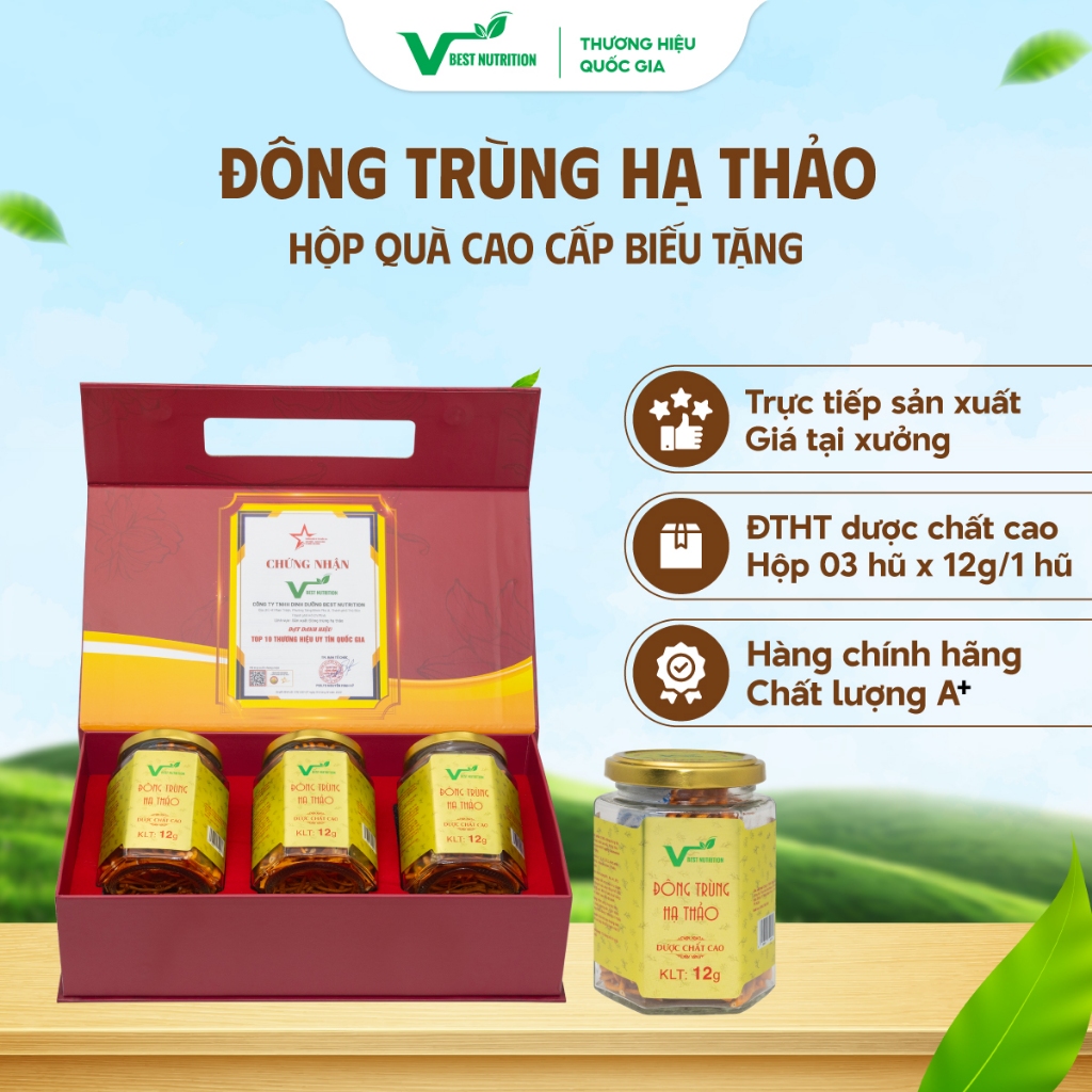 Hộp 3 Hũ Nấm Đông Trùng Hạ Thảo Sợi Thượng Hạng & Dược Chất Cao Bồi Bổ Sức Khoẻ Best Nutrition
