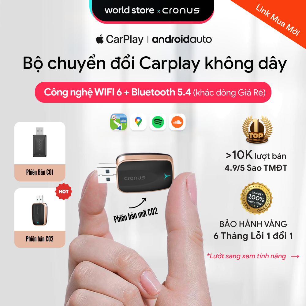 [Link Mới] Bộ kết nối không dây Cronus cho Apple Carplay & Android Auto - WIFI6+Bluetooth 5.4