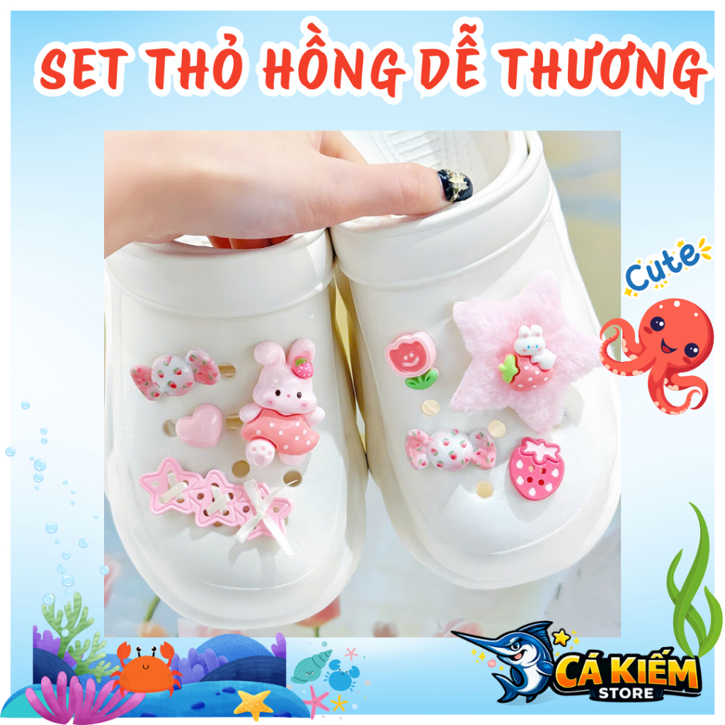 [CHARM THỎ HỒNG] Set charm thỏ hồng cute dễ thương