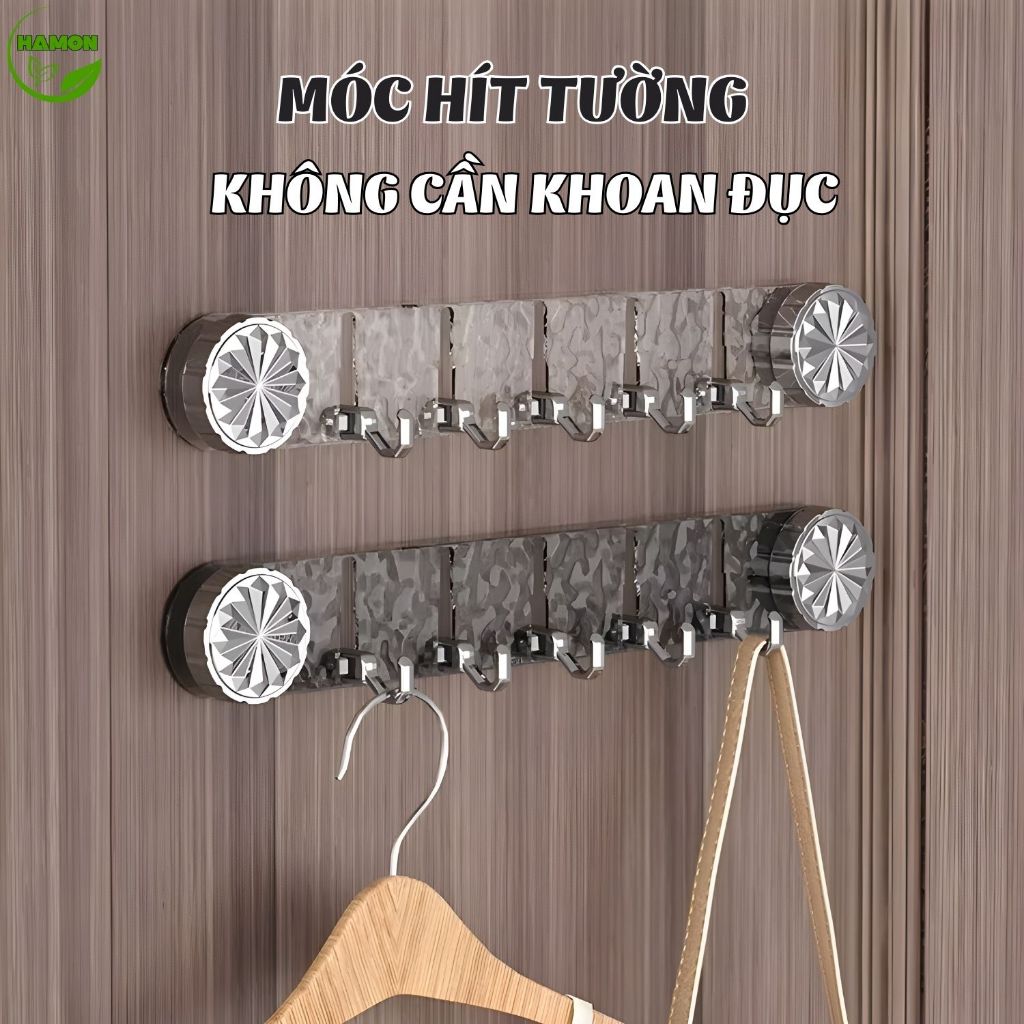 Móc Treo Tường Nhà Tắm Hút Chân Không HAMON Không Khoan Đục, Thanh Treo Đồ Đa Năng Chất Liệu PET