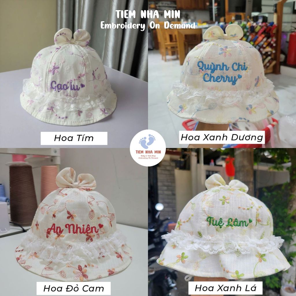 [Thêu Tên][6 tháng - 2 tuổi] Mũ tai bèo nơ ren chống nắng cho bé gái siêu dễ thương [MUX-08] - Tiệm 