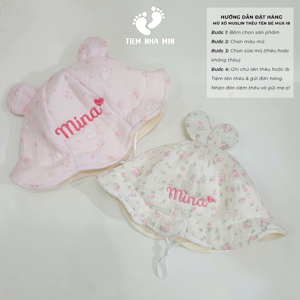 [Tiệm Nhà Min][Mũ Thêu Tên] Mũ tai gấu vành tròn họa tiết ngọt ngào dễ thương cho bé gái [MUX-18]