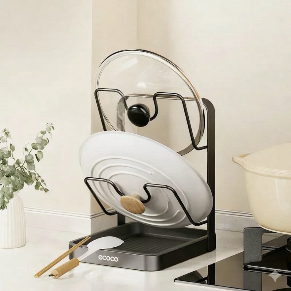 Giá để vung nồi nhà bếp kèm khay hứng nước Ecoco, giá nhà bếp đa năng Ecoco - ECOCO 25174