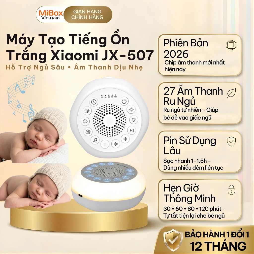 Máy Tạo Tiếng Ồn Trắng Xiaomi JX-507 Ru Bé Ngủ 27 Âm Thanh, Pin Siêu Trâu, Hẹn Giờ Thông Minh
