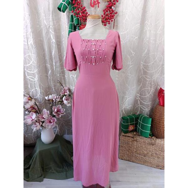 S&M NEW TAG - Đầm dài cổ vuông đính ngọc bymo - SIZE S