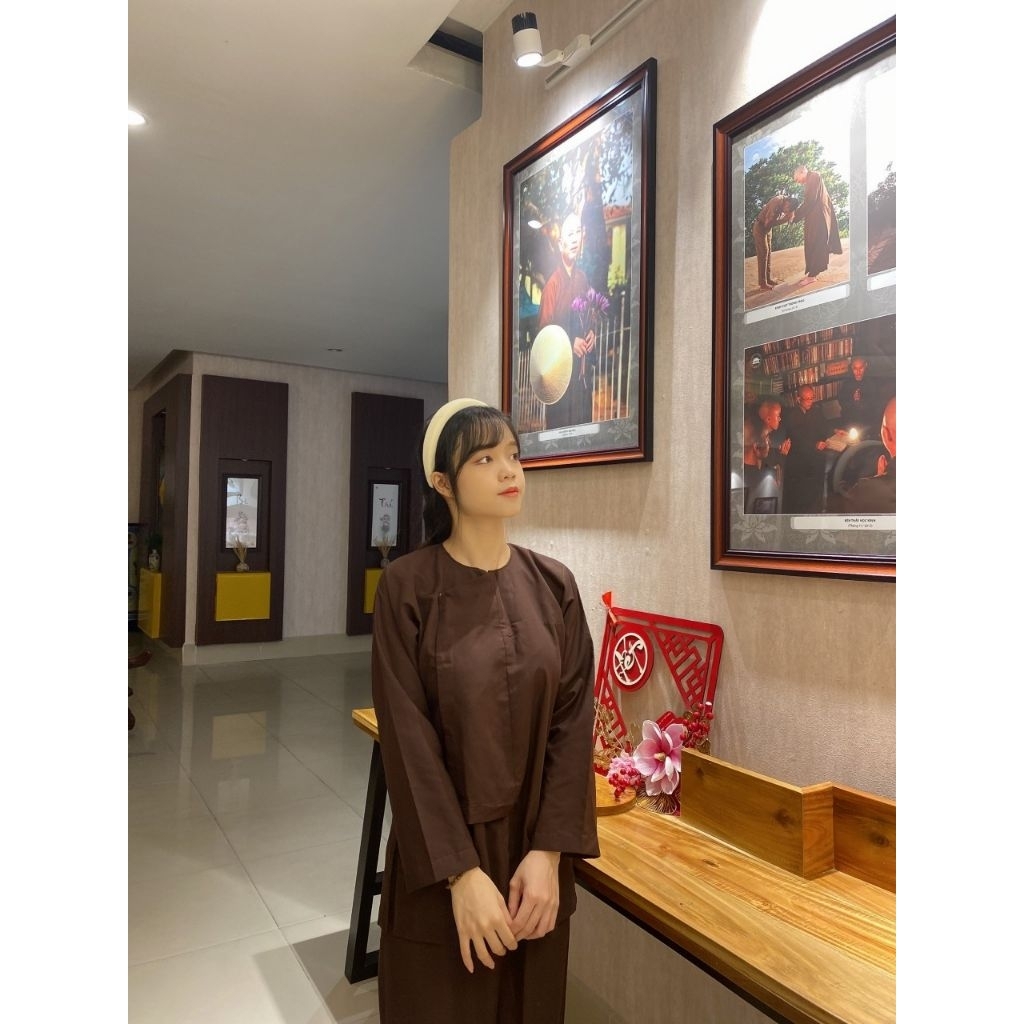 Hò nút bấm Đồ lam đi chùa tay dài vải Kate mát mịn đồ lam nam nữ đồ bộ