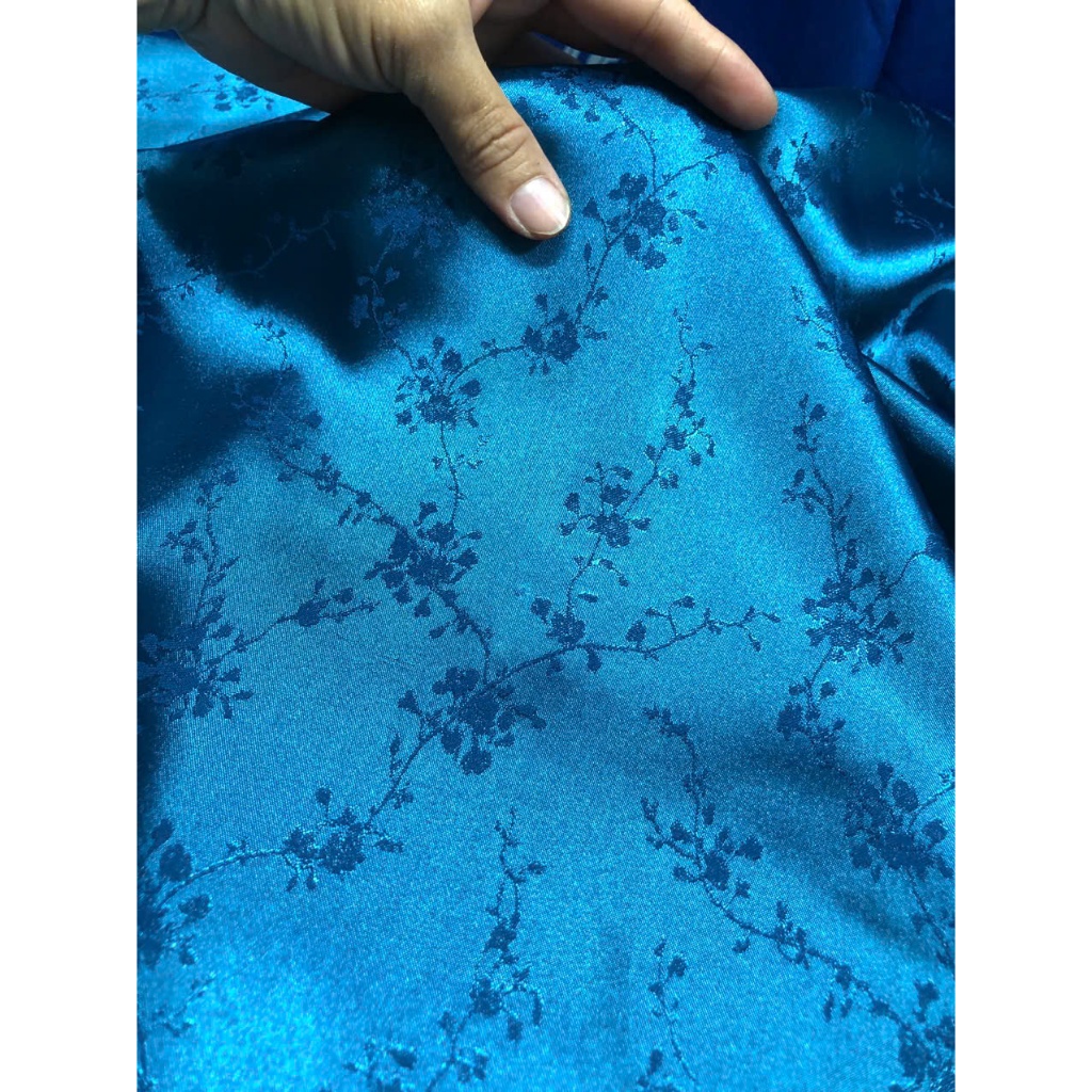 C965 - Vải Gấm lụa hoa nhí màu xanh, co dãn