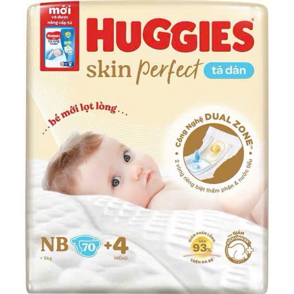 [ Combo 2 bich ] Tã dán sơ sinh Huggies Skin perfect Nb70+4/ S54+4 của Cho Bé