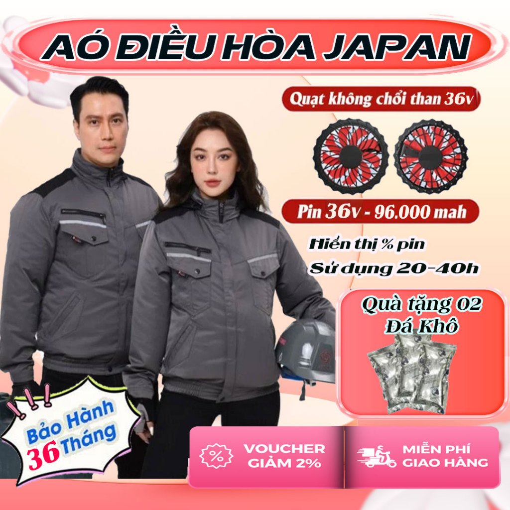 [Tặng Đá Khô] Áo Điều Hòa Nhật Bản JAPAN Dung Lượng PIN98.000mAh, Quạt 36v siêu mát, chạy liên tục 12-25h, Áo Chống Nắng