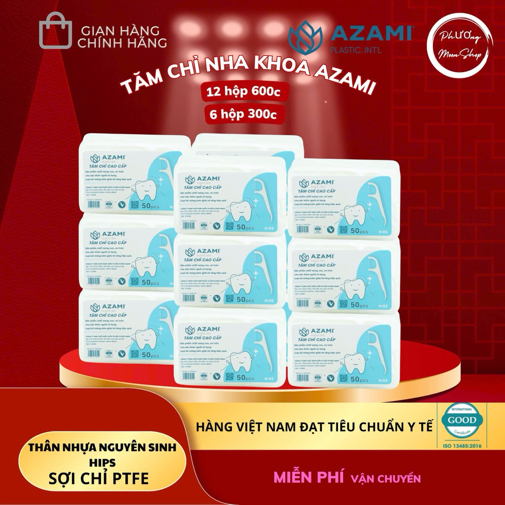 [Combo 12h 600pcs] Tăm chỉ nha khoa Azami cao cấp Made in Việt Nam đạt tiêu chuẩn y tế công bố tiêu chuẩn của Sở y tế HN