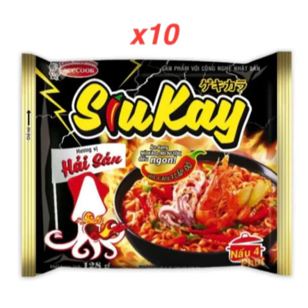COMBO 10 gói Mì Tôm Siukay Acecook 128g – Mì Siêu Cay Cấp Độ Mạnh, Sợi Dai Ngon, Đậm Vị Xốt Ớt