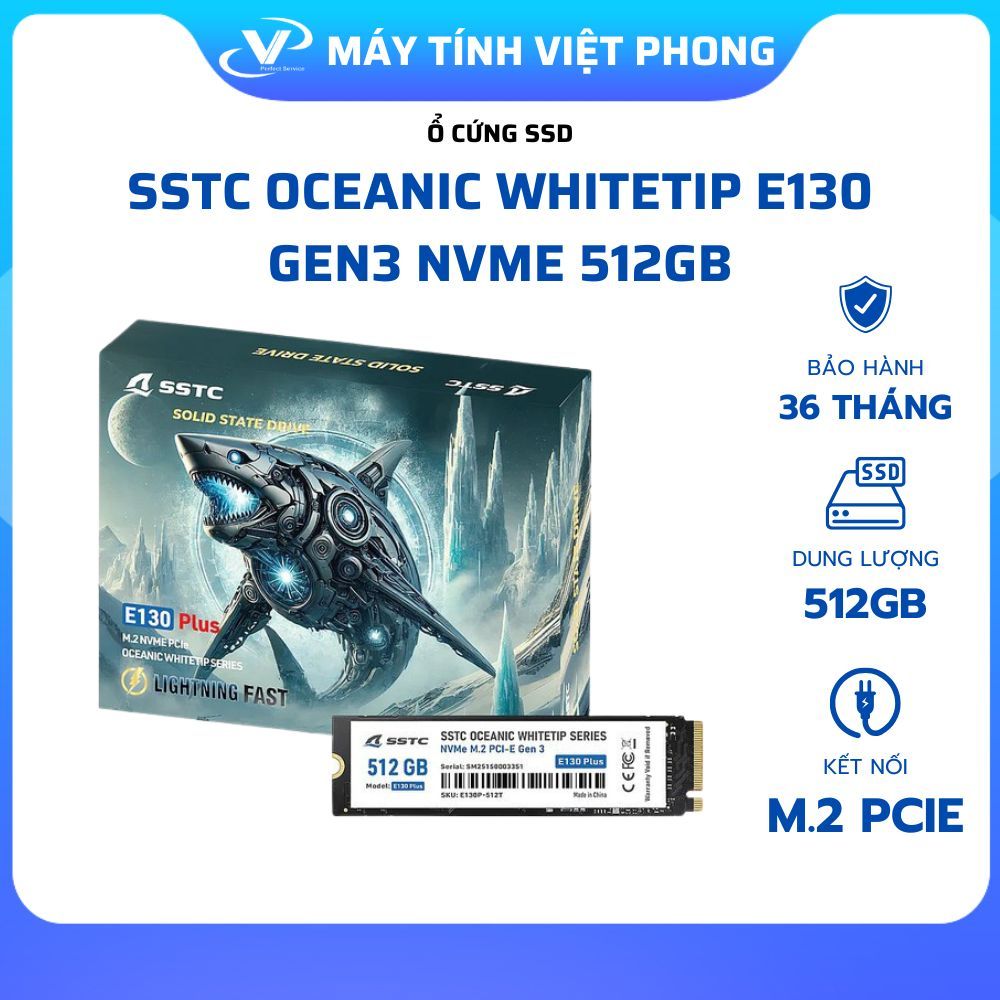 Ổ CỨNG SSD SSTC OCEANIC WHITETIP E130 M2 Nvme GEN3 512GB CHÍNH HÃNG BẢO HÀNH 3 NĂM