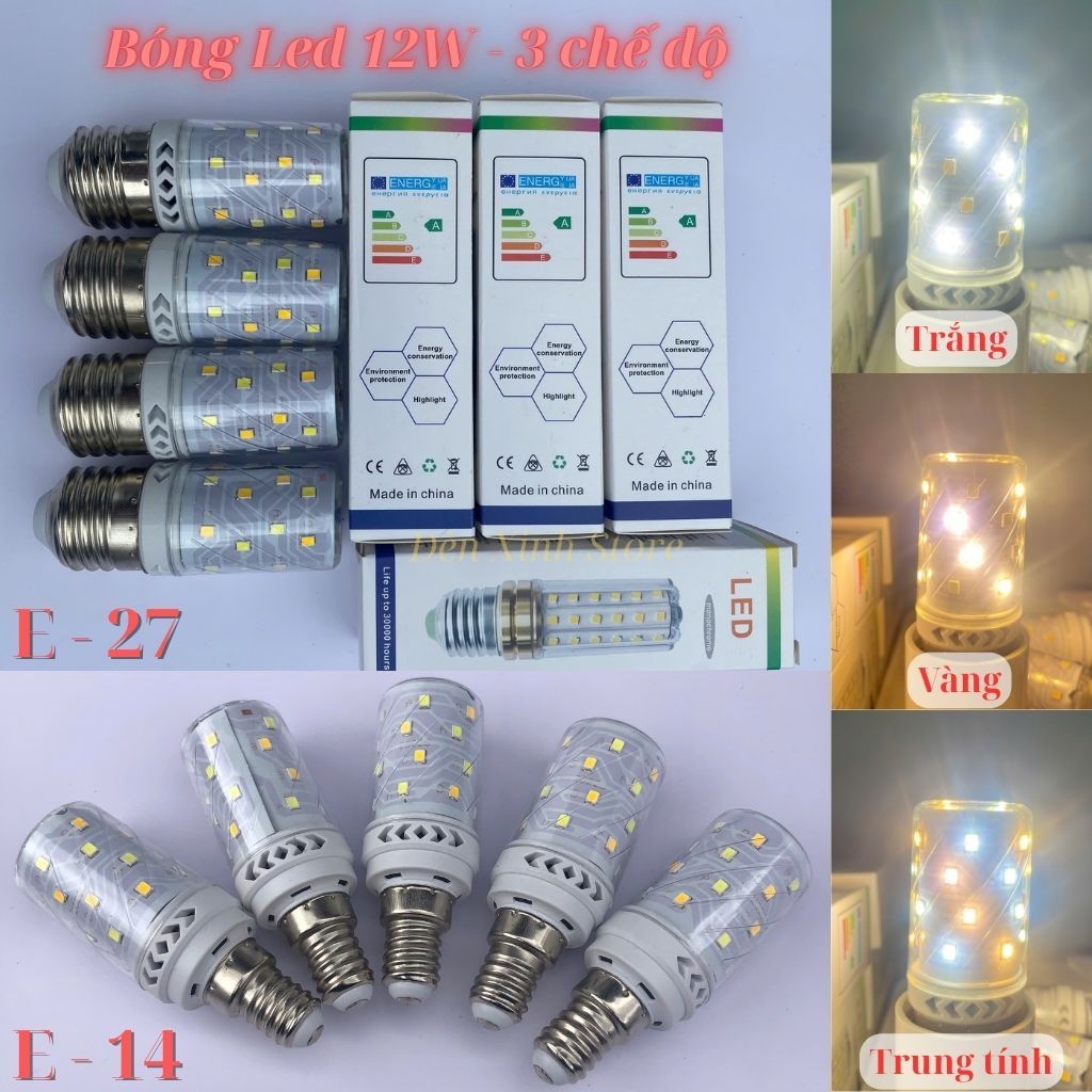 ĐÈN LED 12W - 3 CHẾ ĐỘ - ĐUÔI E14, E27