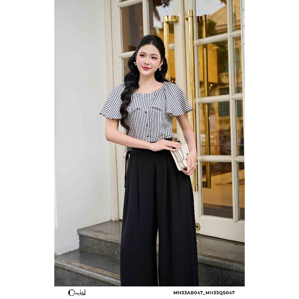 Áo sơ mi công sở cộc tay cổ tròn chất slub cotton Orchid - MH33AB047
