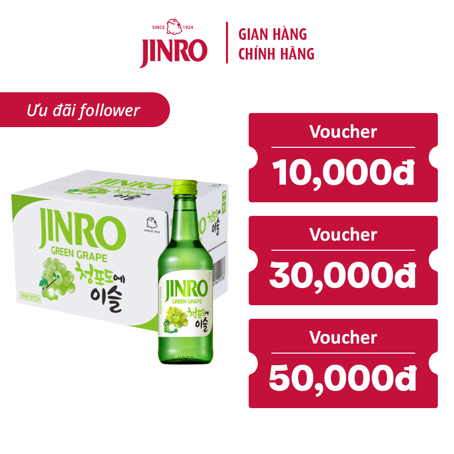 [CHÍNH HÃNG][HỎA TỐC 24H] Soju Hàn Quốc JINRO VỊ NHO - Thùng 20 chai 360ML 13%