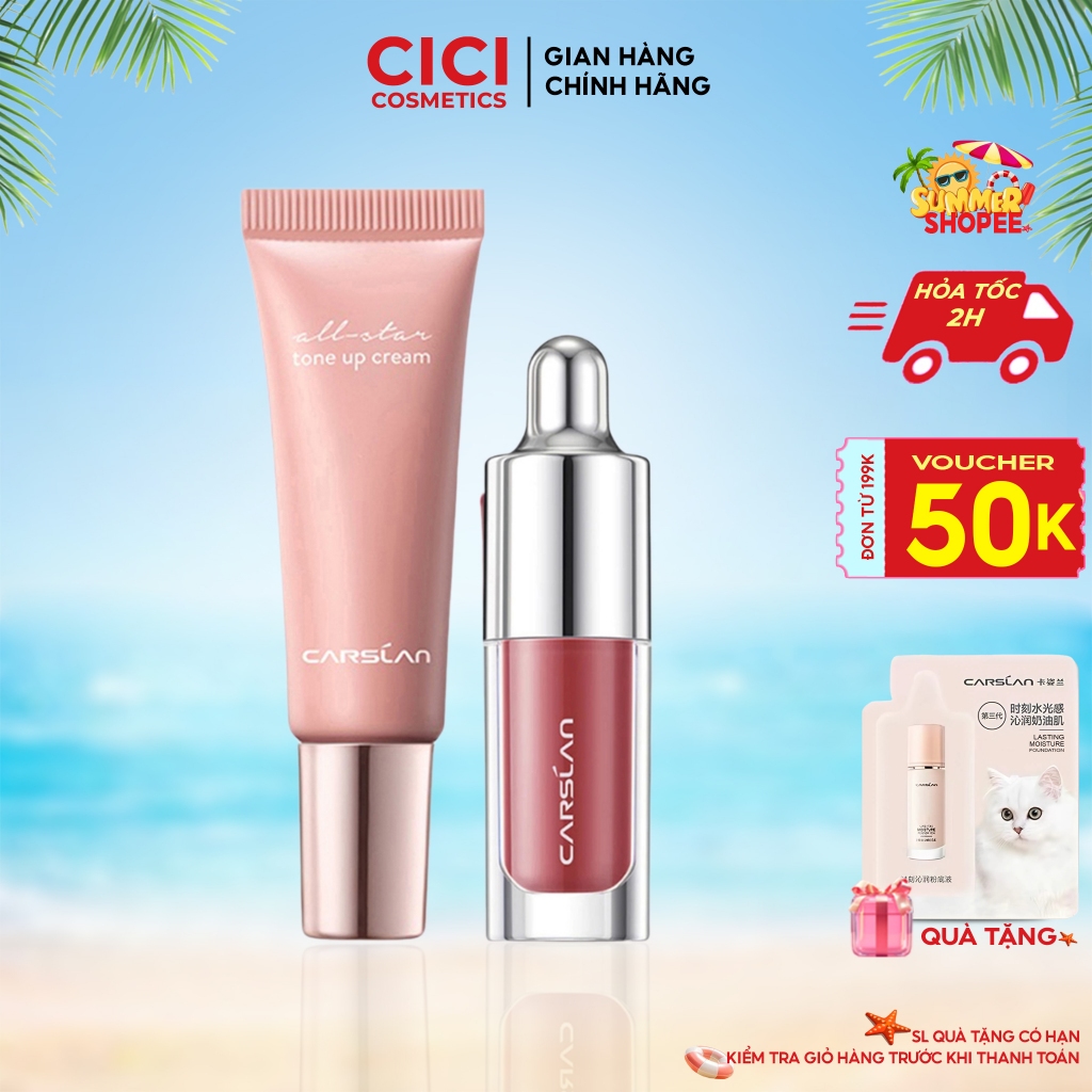 Combo Kem Nâng Tông Carslan Chính Hãng+Son Mini Carslan– Sáng Da,Dưỡng Ẩm,Lâu Trôi,Màu Son Lên Chuẩn