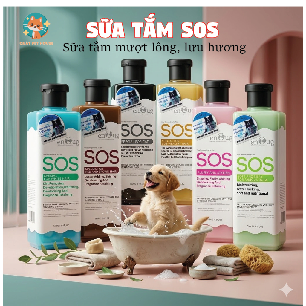 Sữa tắm SOS cho chó , Sữa tắm cho chó enoug SOS 530ml diệt ve rận dưỡng mượt lông nhiều mùi hương