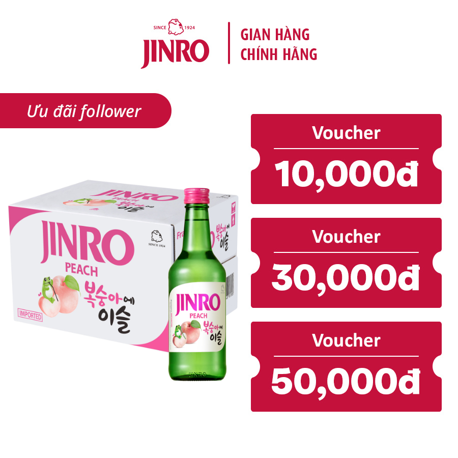 [CHÍNH HÃNG][HỎA TỐC 24H] Soju Hàn Quốc JINRO VỊ ĐÀO - Thùng 20 chai 360ML 13%