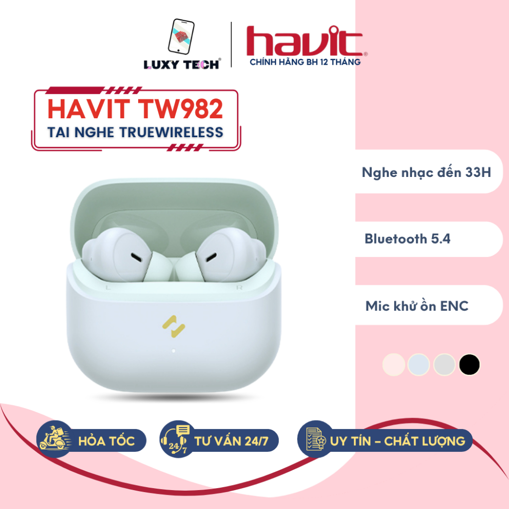 Tai Nghe TWS HAVIT LIFE 01T Model HAVIT TW982, BT 5.4 Gọn Nhẹ, Công Nghệ AI Khử Ồn, Nghe Đến 33H