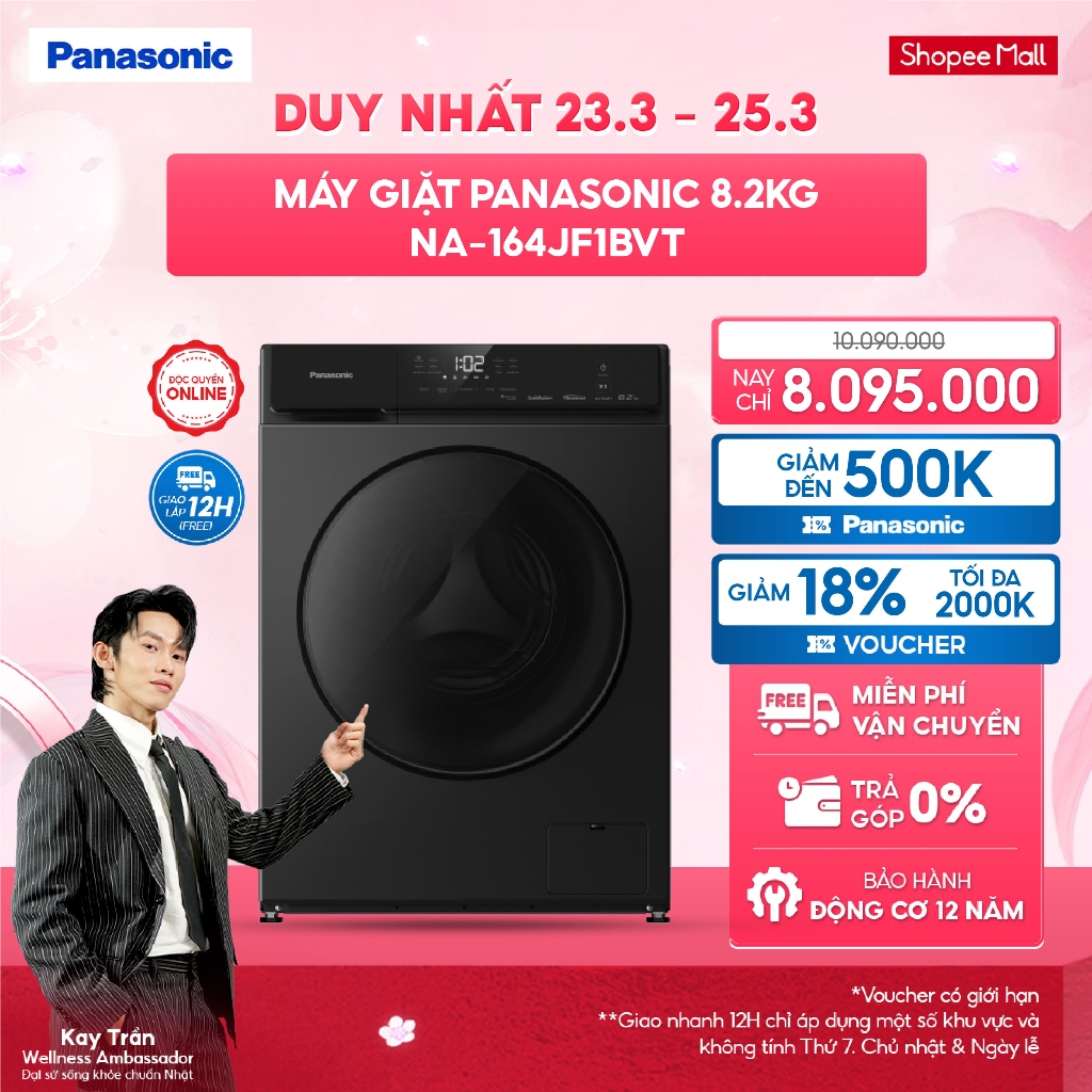 [ELPN2TS GIẢM 18% TỐI ĐA 2TR] [GIAO SAU 02/04] Máy Giặt Cửa Trước Panasonic Inverter 8.2KG NA-164JF1BVT - BH 2 năm