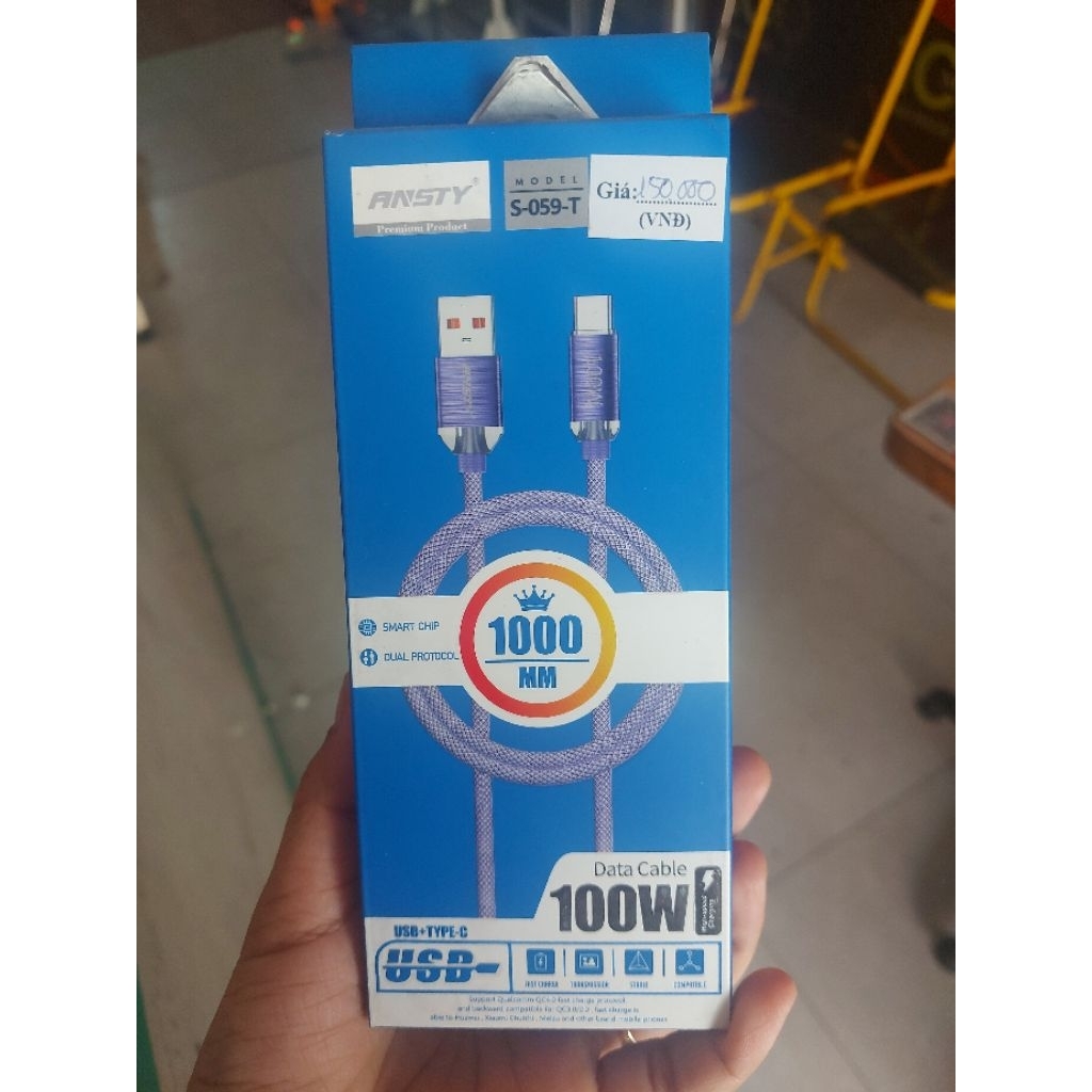 Cáp sạc chính hãng Ansty cổng usb to type-c. Sạc nhanh 100W