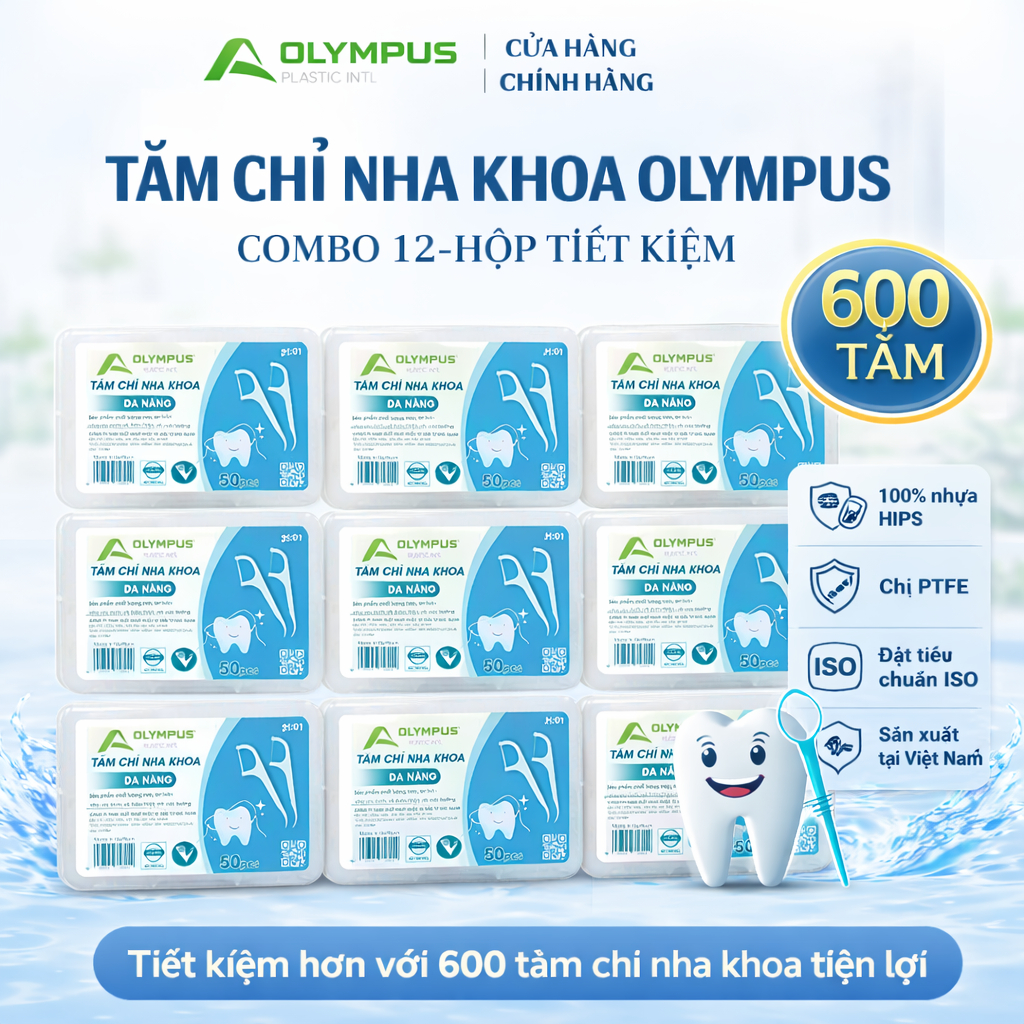 Tăm Chỉ Nha Khoa OLYMPUS Hộp 50 Tăm Dụng Cụ Vệ Sinh Kẽ Răng Nhỏ Gọn Tiện Mang Theo Dùng Hằng Ngày