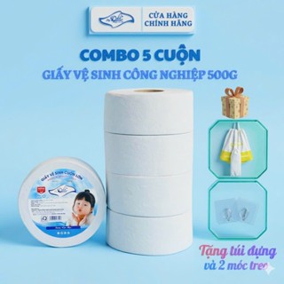 [TẶNG TÚI] - COMBO 5 CUỘN - Giấy vệ sinh công nghiệp cuộn lớn DOLA 500gr siêu tiết kiệm nhanh tan trong nước