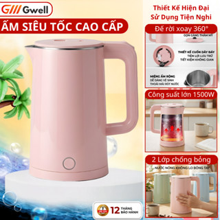 Ấm Đun Nước Siêu Tốc 2.5L Cao Cấp  Công suất lớn 1500W Đun Nhanh Tự Ngắt Khi Sôi, 2 Lớp Chống Bỏng