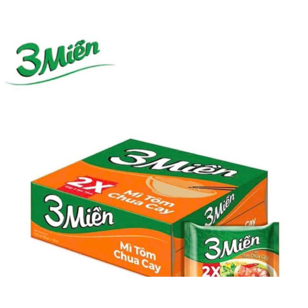 Mì 3 Miền tôm chua cay, mì 3 miền chay lá đa thùng 30gói*