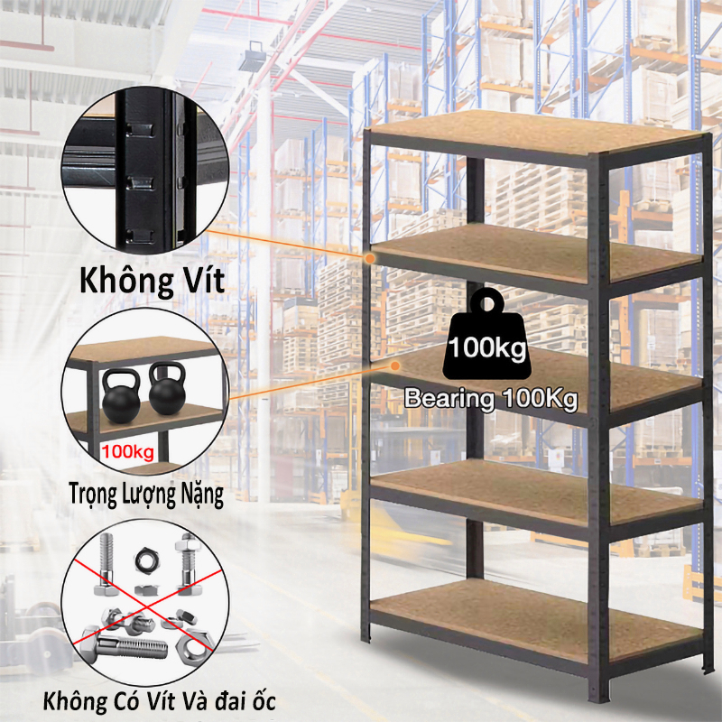 BMZAR Kệ sắt v lỗ 5 Tầng Kệ để đồ đa năng 120*40*180 Lắp đặt không cần vít | BigBuy360 - bigbuy360.vn
