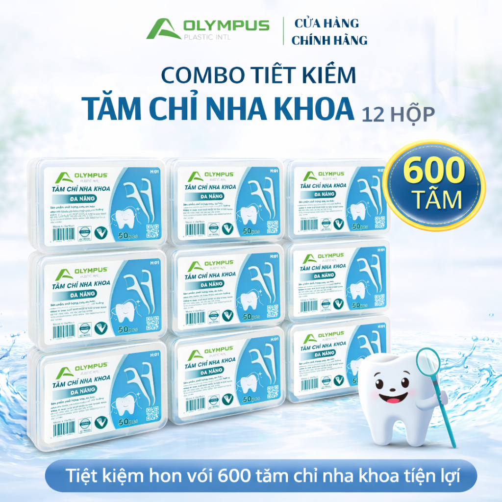Tăm Chỉ Nha Khoa OLYMPUS Hộp 50 Tăm Dụng Cụ Vệ Sinh Kẽ Răng Gọn Nhẹ Tiện Lợi Dùng Hằng Ngày