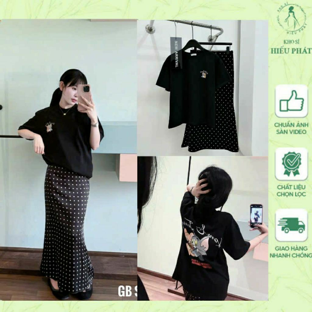 Set áo tom jery phối chân váy chấm bi by khosihieuphat