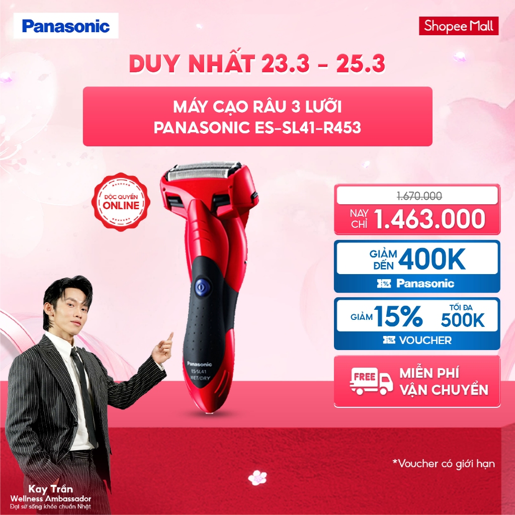 [ELPN500S GIẢM 15% TỐI ĐA 500K] Máy cạo râu 3 lưỡi Panasonic ES-SL41-S453/ES-SL41-R453 - Hàng Chính Hãng