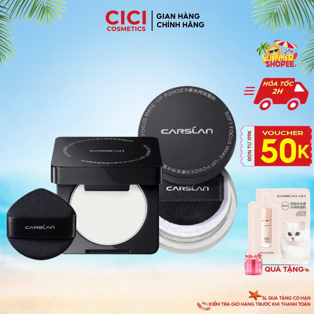 Combo Phấn Nén Mini Carslan Chính Hãng + Phấn Phủ Mini Carslan – Kiềm Dầu, Lâu Trôi,Nền Mịn Tự Nhiên
