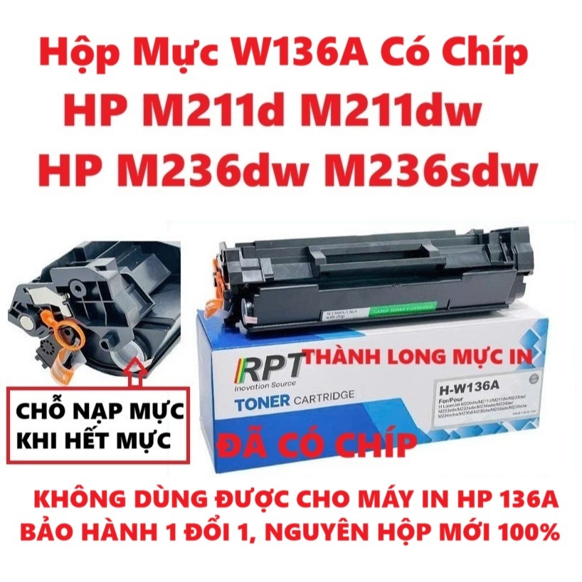 Hộp mực HP M236dw, M236sdw, M211d, M211dw - W136A - CÓ CHÍP - HP 211d 211dw 236dw 236sdw