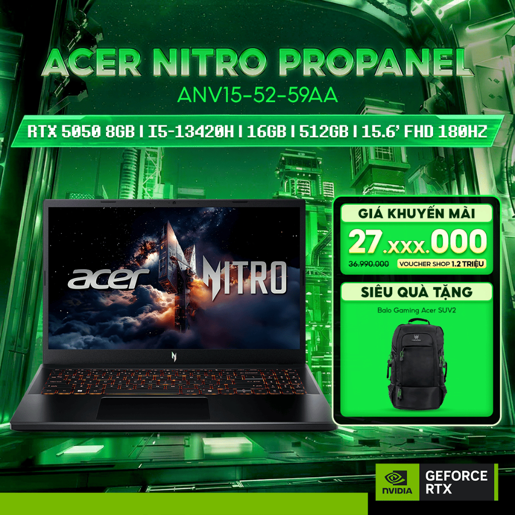 Laptop Gaming Acer Nitro V ProPanel ANV15-52-59AA Card đồ họa GeForce RTX™ 5050  8GB VRAM