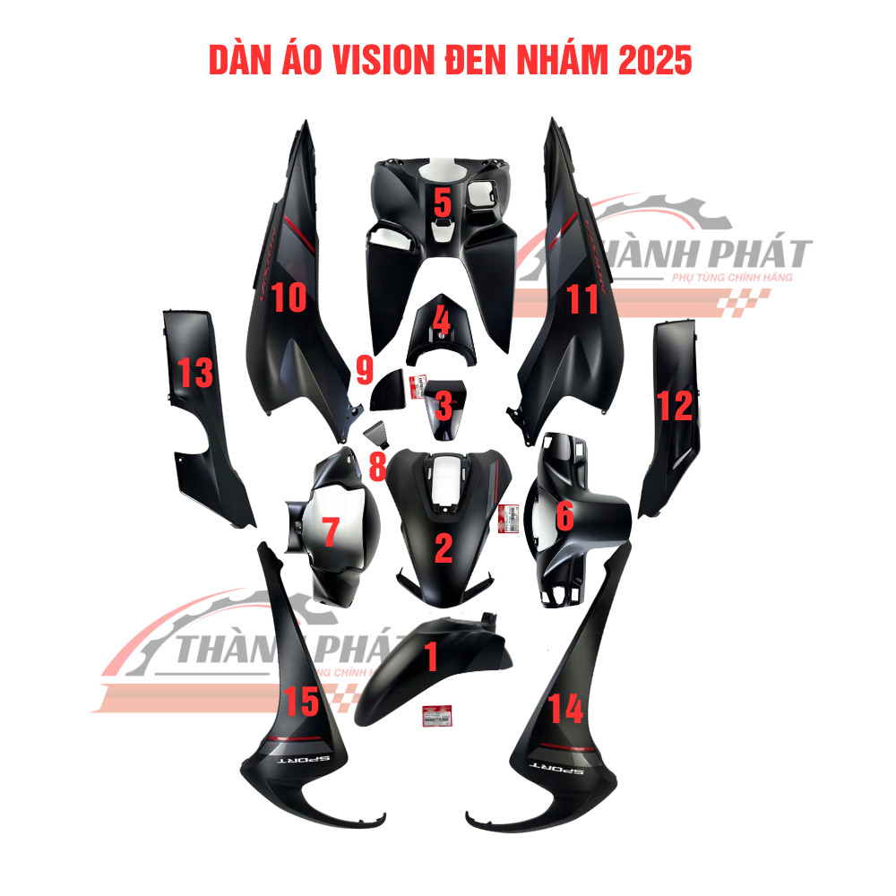 Dàn Áo Vision Đen Nhám Đời 2025 Zin Hãng