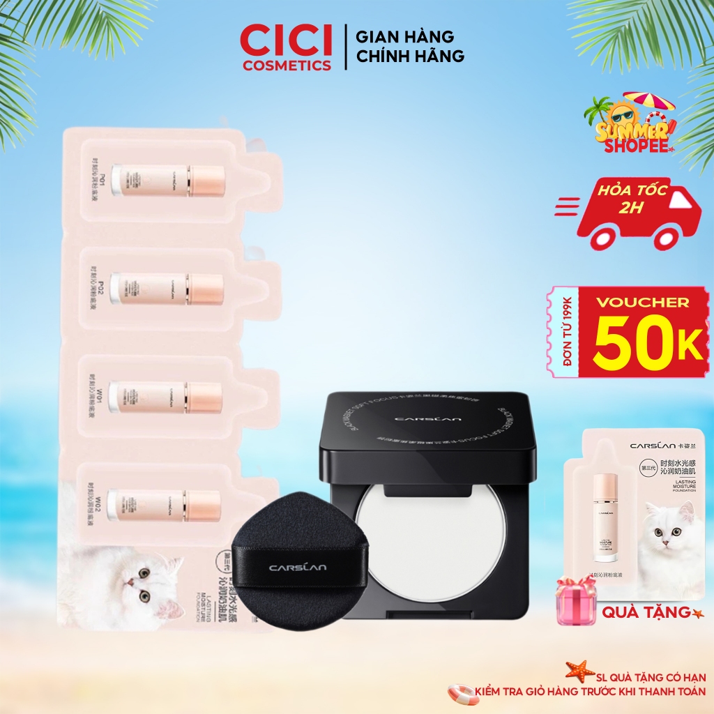 Combo Kem Nền Mini Carslan & Phấn Nén Mini Carslan Chính Hãng – Che Phủ Hoàn Hảo, Kiềm Dầu, Lâu Trôi