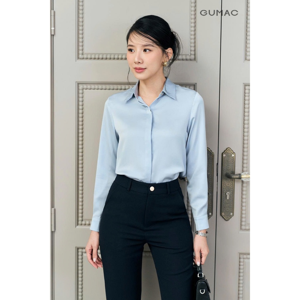 Áo Sơ Mi Nữ Tay Dài GUMAC Áo Kiểu Công Sở Lụa Trơn Basic Cơ Bản Nẹp Đôi Giấu Nút Thanh Lịch BAE00003 | BigBuy360 - bigbuy360.vn