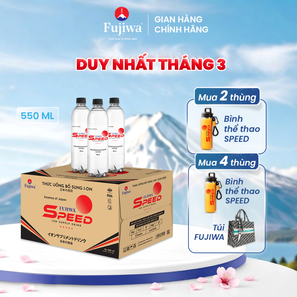 Fujiwa SPEED Nước bổ sung ion Thùng 24 Chai) - Giúp bù khoáng, hồi phục năng lượng nhanh chóng sau l