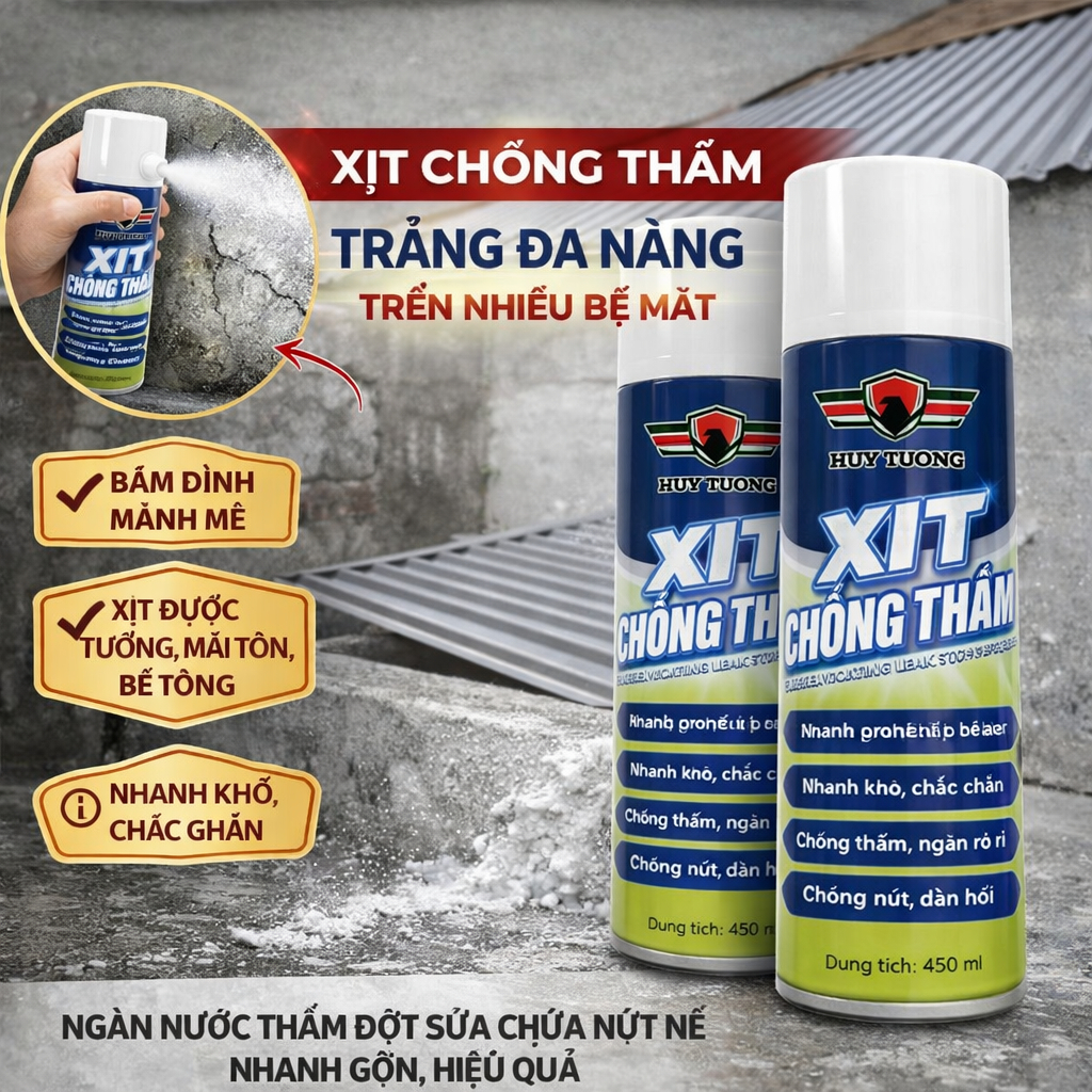 Bình Xịt Chống Thấm Huy Tường,  Bình Xịt Chống Thấm Nước, Tường Thế Hệ Mới Dạng Chai Cầm Tay 450ml
