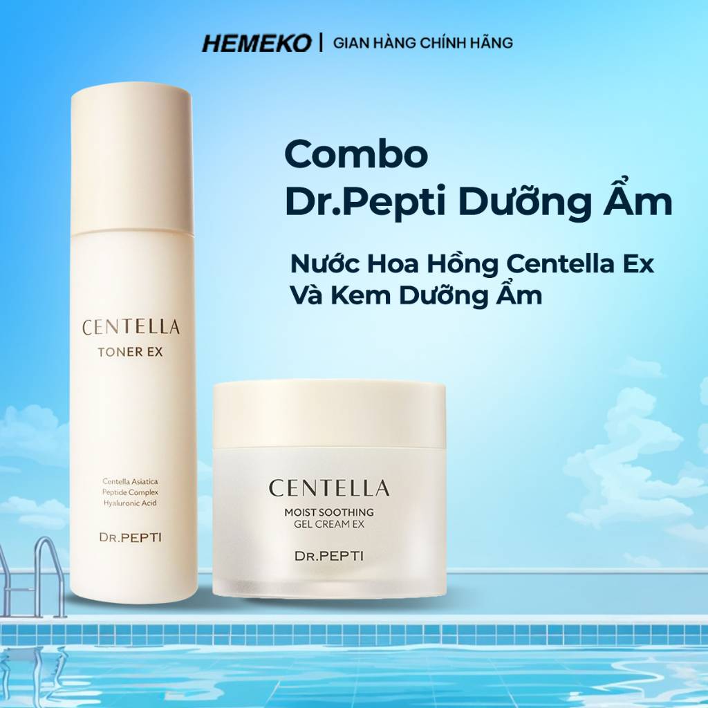 [Combo]Nước Hoa Hồng Dr.Pepti Centella Toner Ex & Kem Dưỡng Ẩm Dr.Pepti Centella Moist Soothing Gel 