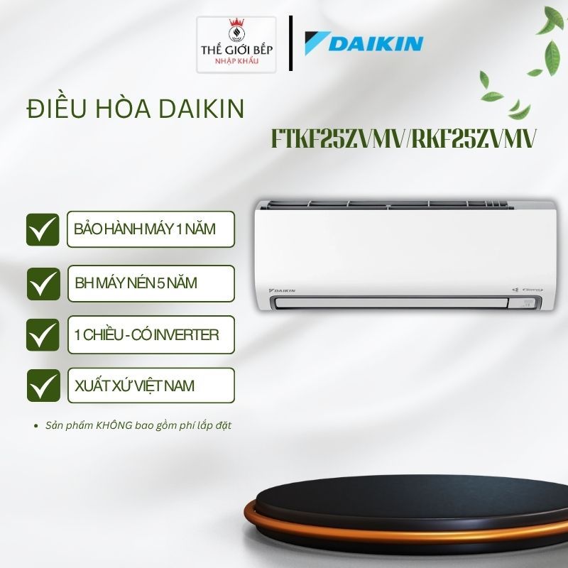 Máy Lạnh Daikin Inverter 1HP FTKF25ZVMV/RKF25ZVMV – Streamer Lọc Khí – Khử Ẩm Hiệu Quả - Chính Hãng