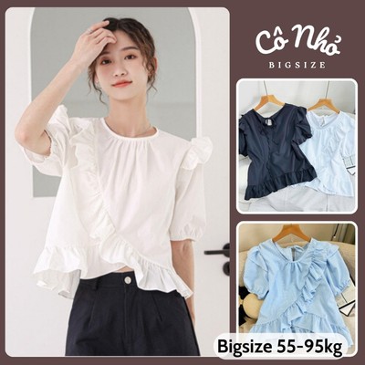 Áo Babydoll Bigsize Nữ Áo Kiểu Cổ Tròn Tay Bồng Vạt Chéo Bèo Dễ Thương Vải Lụa Mềm Mịn SM277