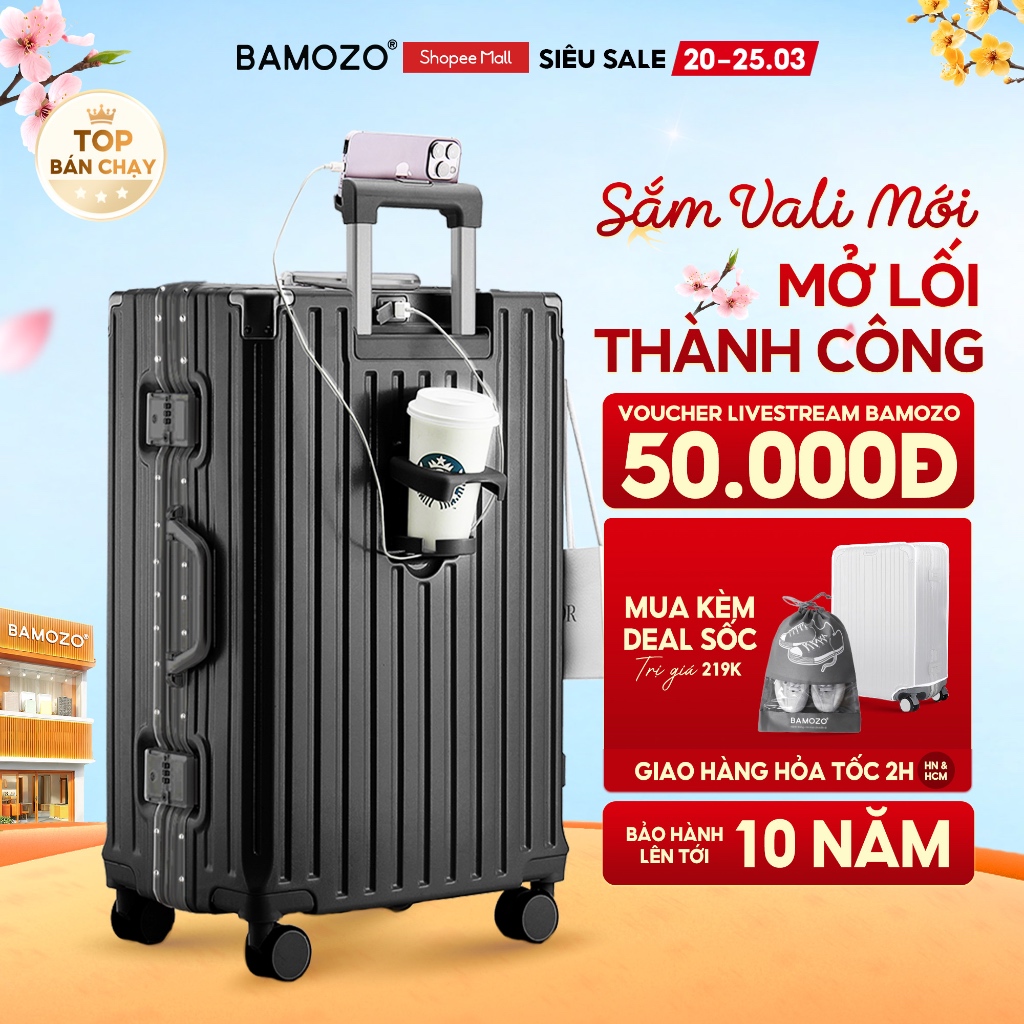 Vali Bamozo Khung Nhôm Size 20/24/28 Cao Cấp Bo 4 Góc Kim Loại Chống Va Đập_9066