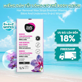 [Date 5/2028] Bộ miếng dán tẩy lông Body Natur Hair Removal Wax Strips Brazilian Waxing Bikini And Underarms 8+4+2 Wipes