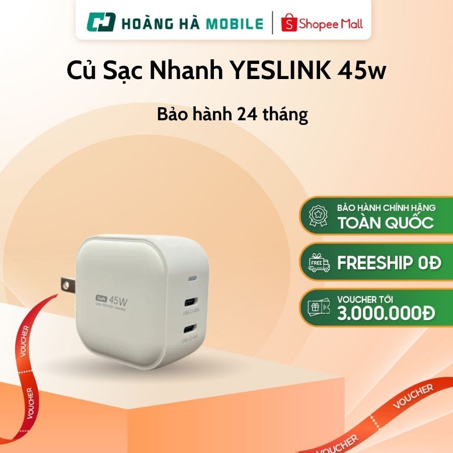 Củ Sạc Nhanh YESLINK 45w Gan P445D - Chính hãng