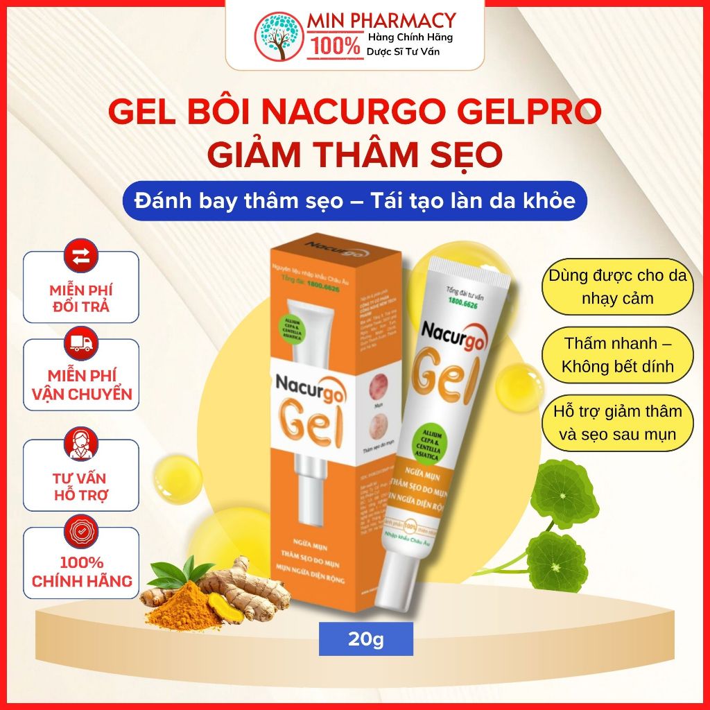 Gel Mờ Thâm Sẹo Nacurgo Gel Pro Mờ Thâm Sẹo, Phục Hồi Da Sau Mụn Hiệu Quả (20g)  - Minpharmacy
