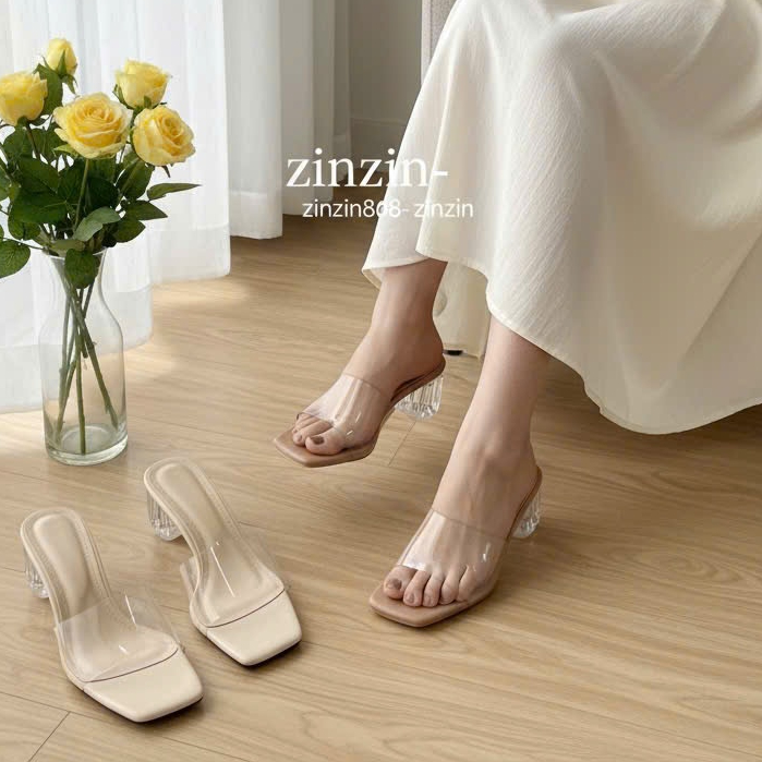 zinzin868-Guốc Nữ Quai Trong Cao 5 cm- Guốc Cao Gót Trong Suốt Hot TrendDép quai meka trong gót trong 5f